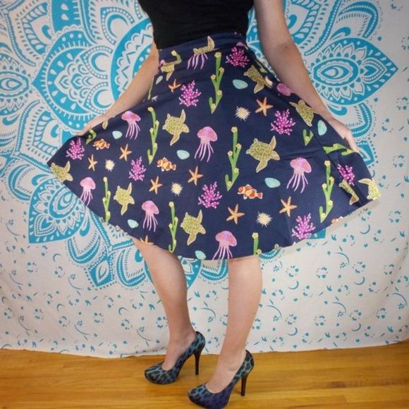 Pin Up High Waist Skirt Aquarium Beach Day - Picture 1 of 2